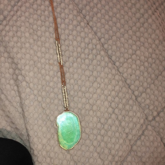 Green Agate Slice Pendant Necklace Vintage Large - Picture 6 of 6